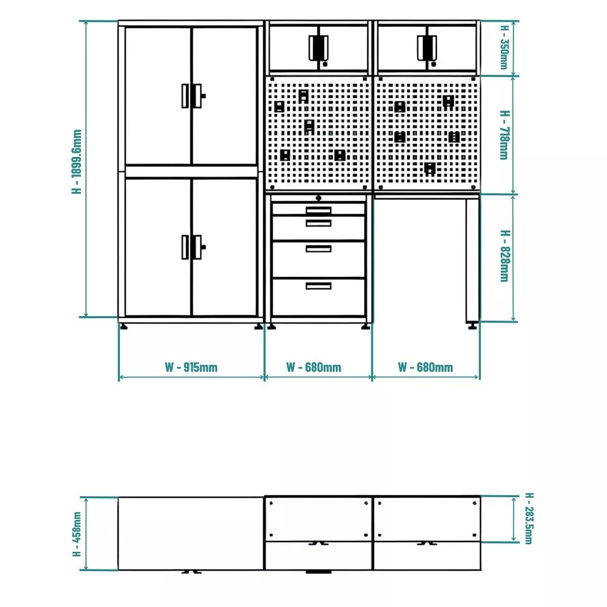 Toolmith 8 Piece Garage Cabinet Combo Tool Storage Peg Board Industrial Workstation Garage Workstation