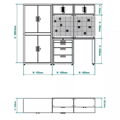 Toolmith 8 Piece Garage Cabinet Combo Tool Storage Peg Board Industrial Workstation Garage Workstation