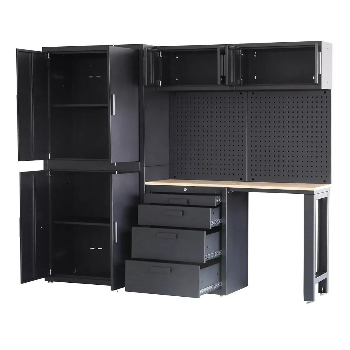 Toolmith 8 Piece Garage Cabinet Combo Tool Storage Peg Board Industrial Workstation Garage Workstation