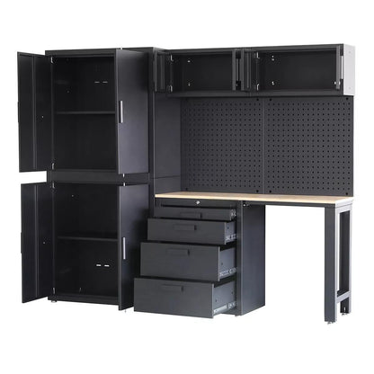 Toolmith 8 Piece Garage Cabinet Combo Tool Storage Peg Board Industrial Workstation Garage Workstation