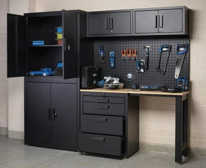 Toolmith 8 Piece Garage Cabinet Combo Tool Storage Peg Board Industrial Workstation Garage Workstation