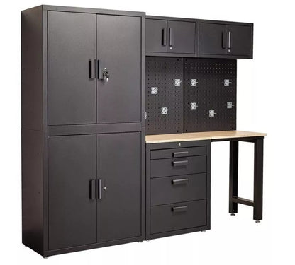Toolmith 8 Piece Garage Cabinet Combo Tool Storage Peg Board Industrial Workstation Garage Workstation